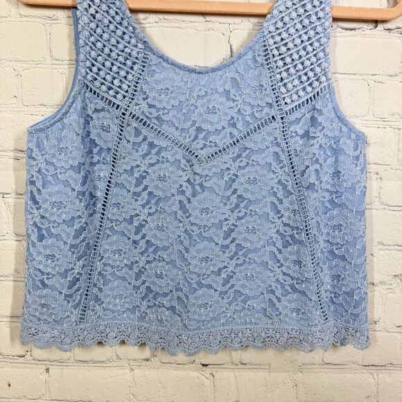 Y2K Crochet Crop Top Women SIze 8 Blue Rertro Coquette Feminine Cottage Fairy - Picture 7 of 9